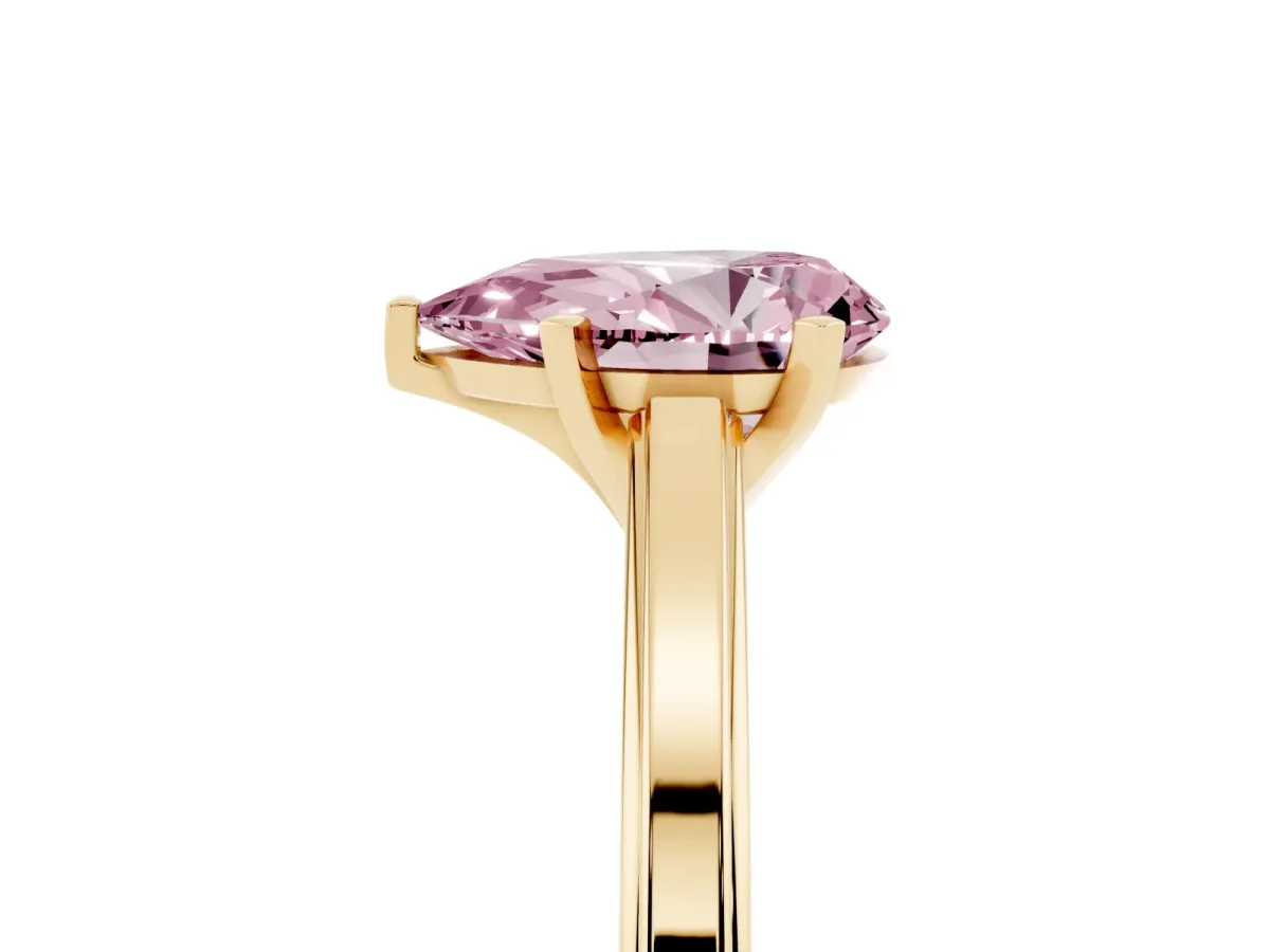 Fancy Pink Pear Cut Solitaire Diamond Ring with Four-Prong Setting and Classic Band Yellow gold