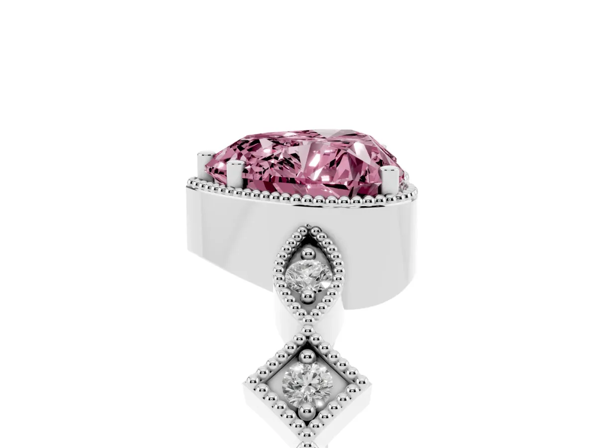 Fancy Pink Heart Cut Milgrain Marquise Diamond Twist Band Ring Silver