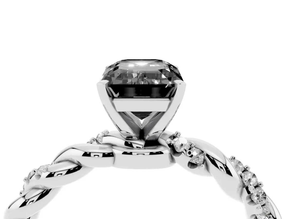 Fancy Black Emerald Cut Diamond Solitaire Ring with Twisted Band and Pavé Accents Platinum