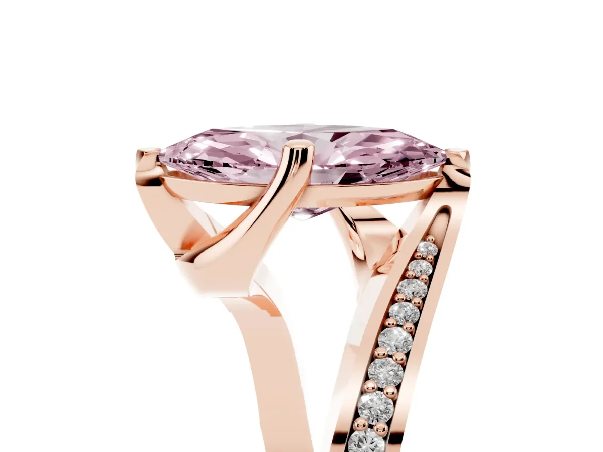 Fancy Pink Marquise Cut Solitaire Diamond Twist Band with Pavé Setting and Four-Prong Setting Rose gold