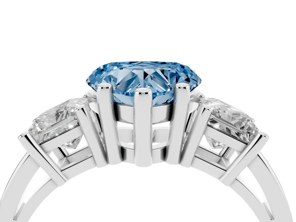 Fancy Blue Three-Stone Heart Cut Cut Solitaire Ring with Prong Setting Silver