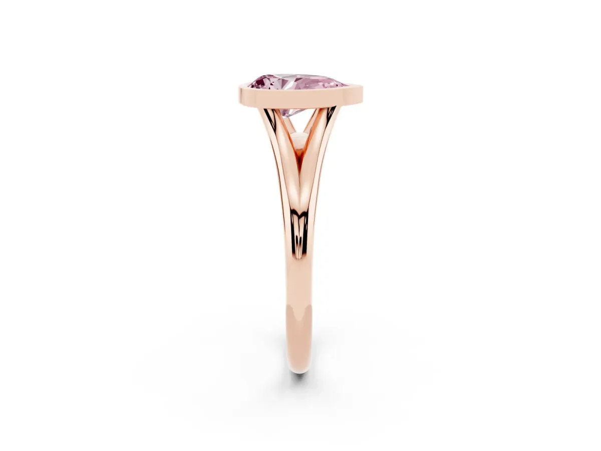 Fancy Pink Bezel Set Pear Cut Cut Solitaire Ring with Tapered Band Rose gold