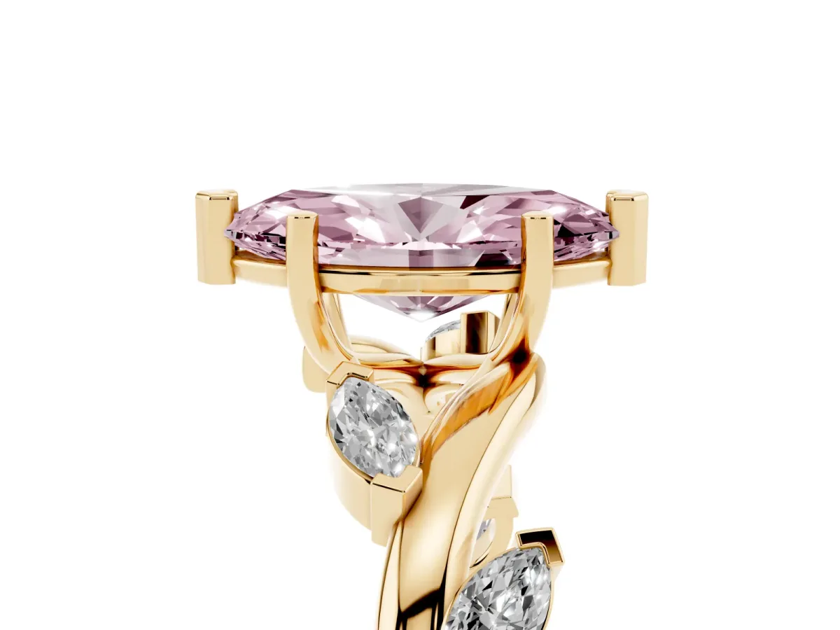 Fancy Pink Marquise Cut Solitaire Twisted Band Marquise Accent Prong Setting Ring Yellow gold