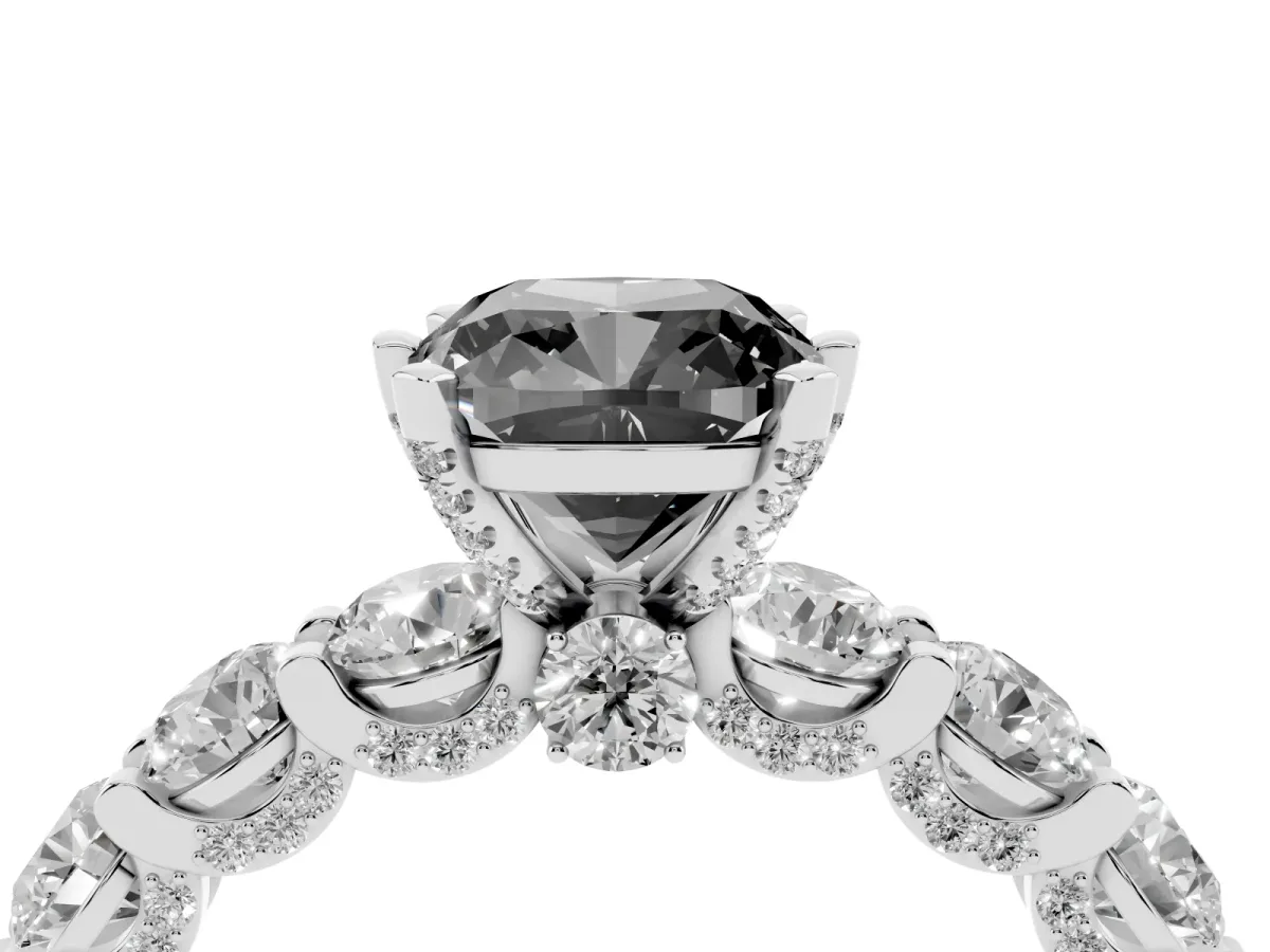 Fancy Black Cushion Cut Diamond Side Stone Engagement Ring with Four-Prong Setting Silver