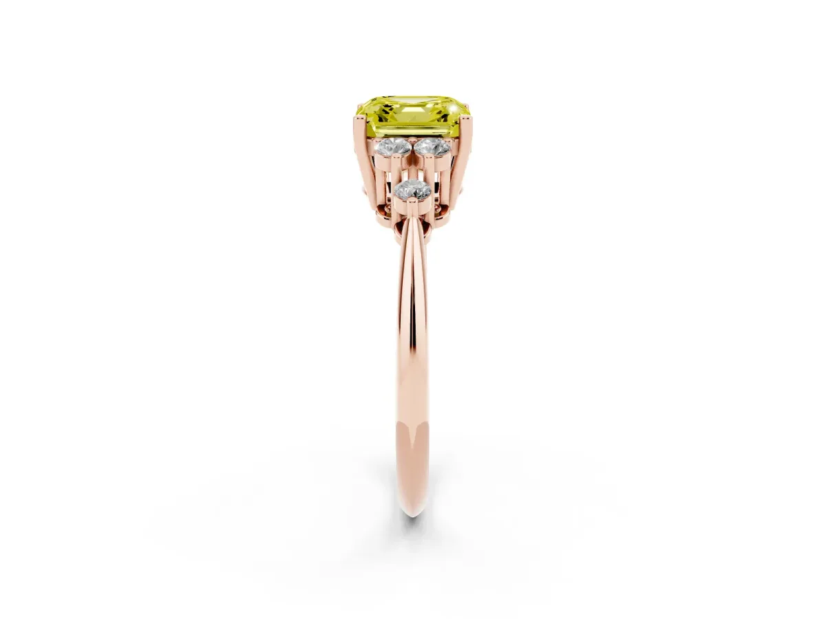 Fancy Yellow Asscher Cut Cut Diamond Cluster Ring with Solitaire Band and Four-Prong Setting Rose gold