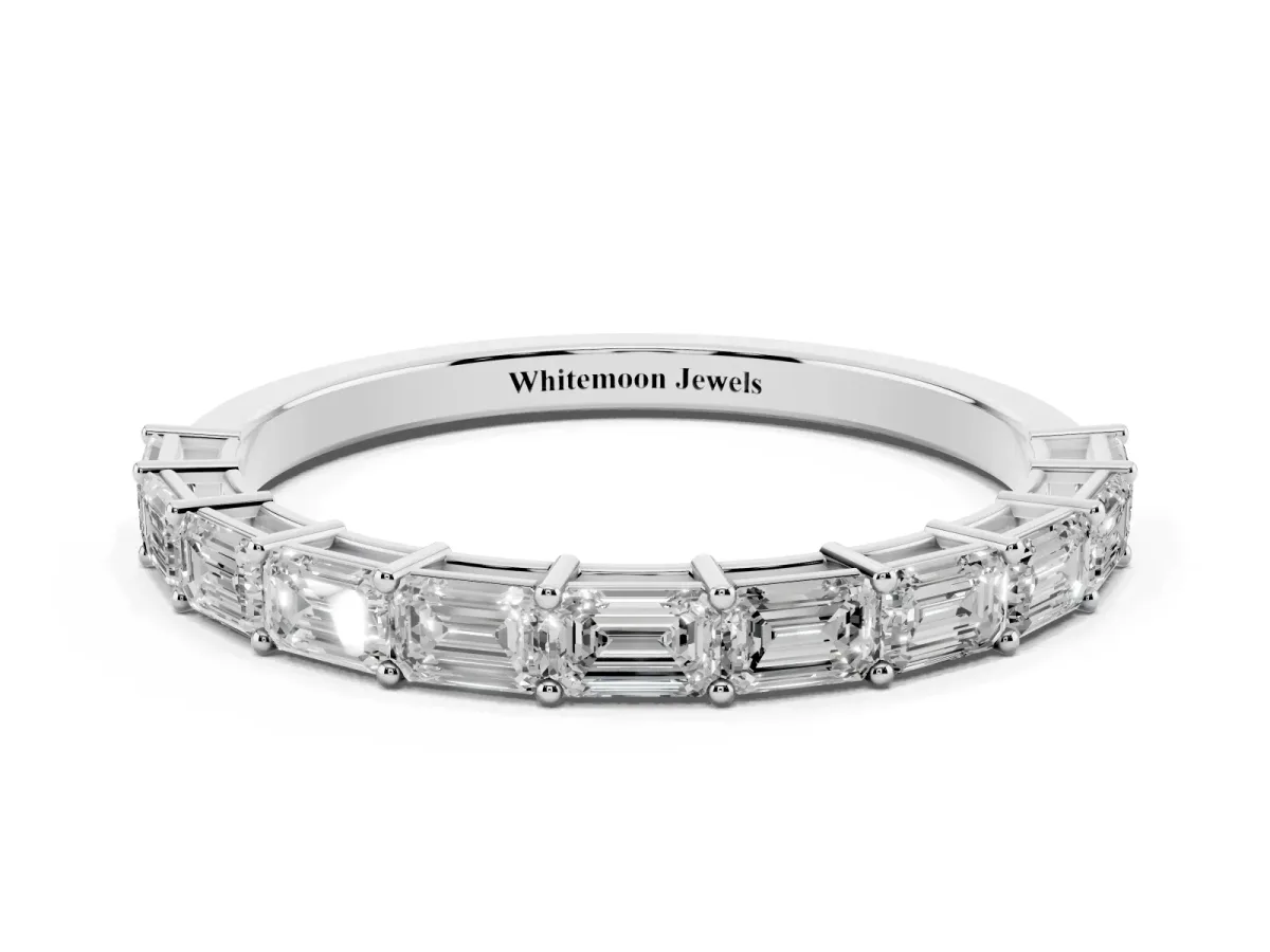 Emerald Cut Diamond Single Row Wedding Band Silver