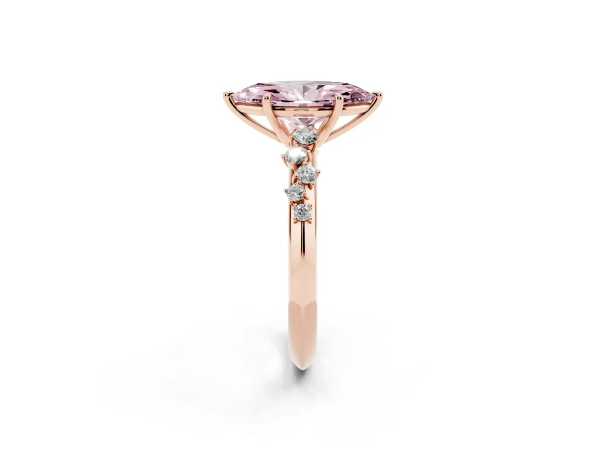 Fancy Pink Marquise Cut Diamond Cluster Side Stone Solitaire Ring with Prong Setting Rose gold