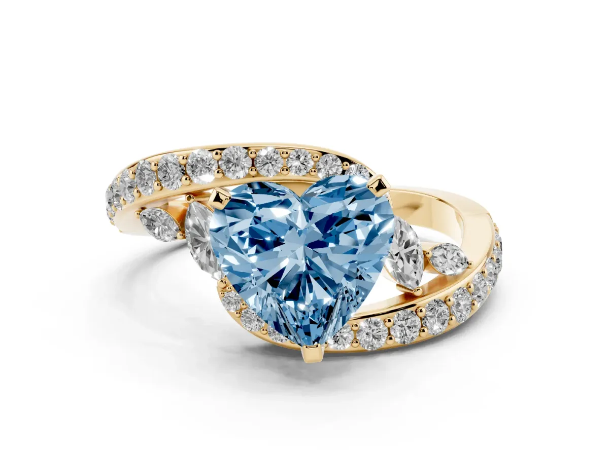 Fancy Blue Heart Cut Solitaire with Pavé Twist Band and Four-Prong Setting Yellow gold