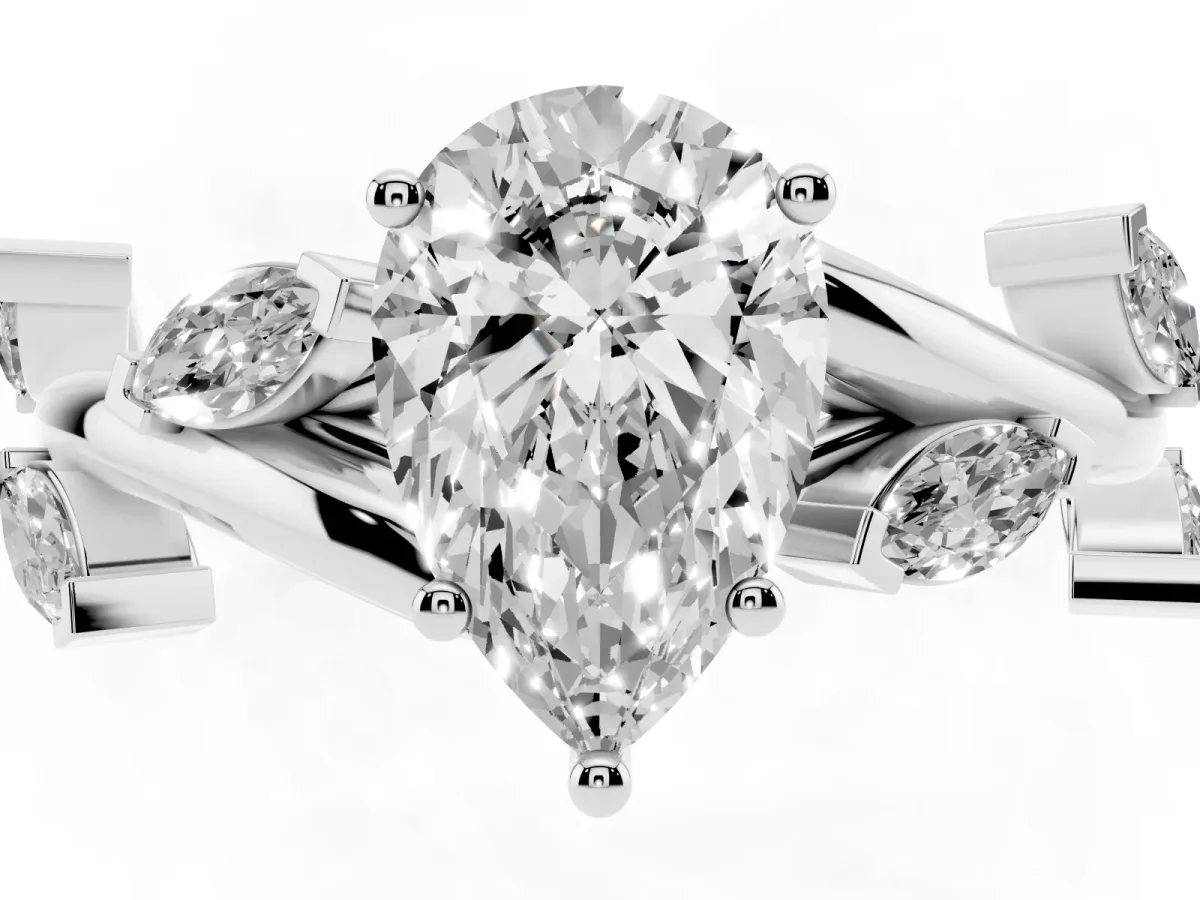 Pear Cut Solitaire Twisted Band Marquise Accent Prong Setting Ring White gold
