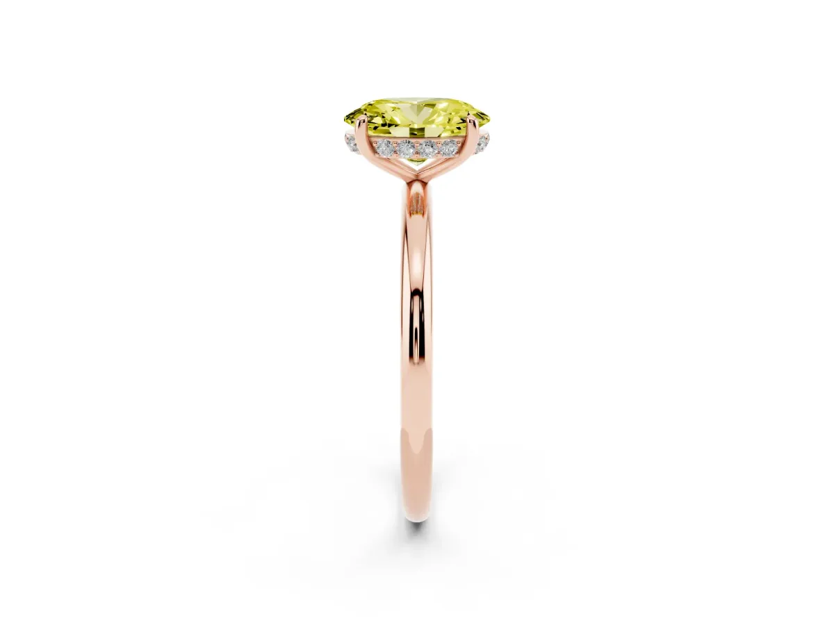 Fancy Yellow Oval Cut Solitaire Diamond Ring with a Classic Band and Four-Prong Setting Rose gold