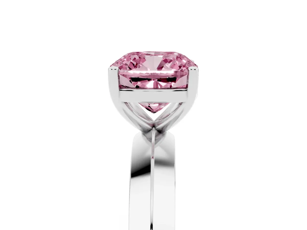 Fancy Pink Cushion Cut Cut Solitaire Engagement Ring with Flat Band and Four-Prong Setting Silver