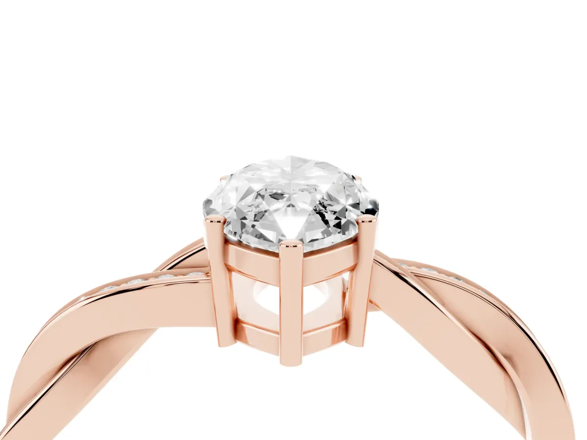Marquise Cut Solitaire Twisted Pave Diamond Ring with Four-Prong Setting Rose gold