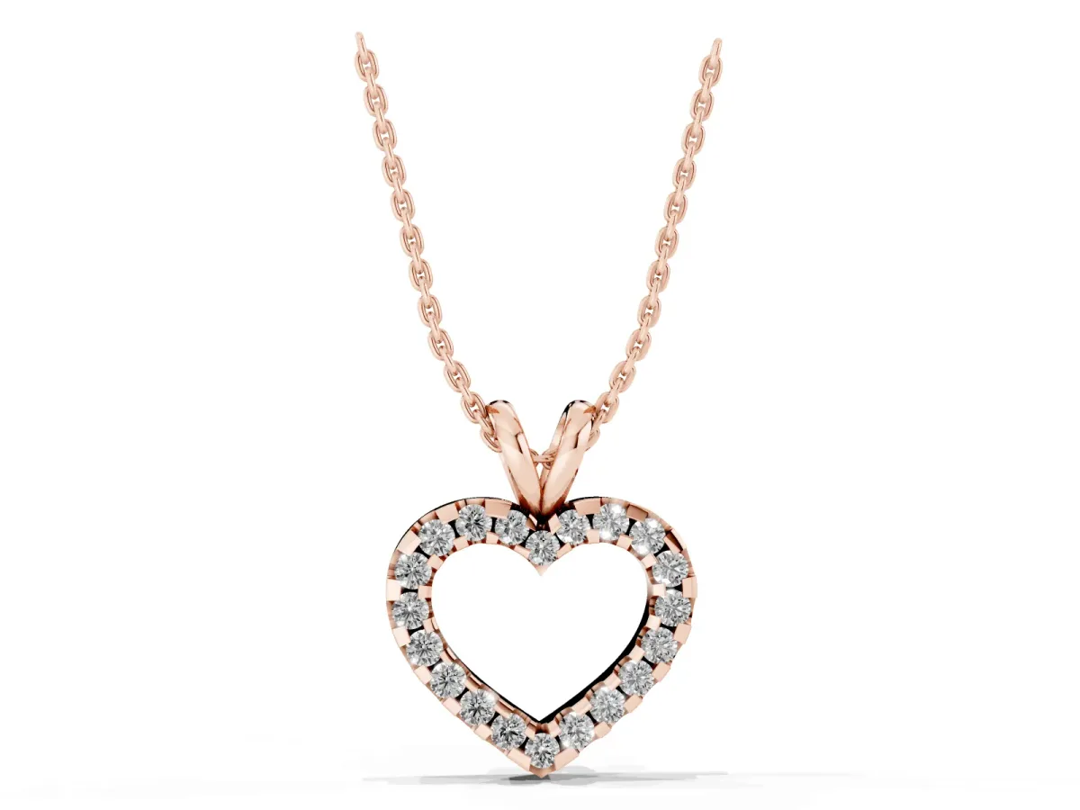 Round Diamond Heart Pendant with Pavé Setting Rose gold