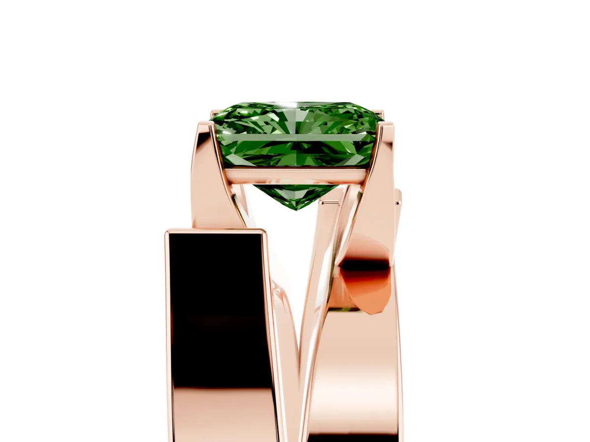 Fancy Green Modern Tension Set Radiant Cut Diamond Solitaire Wide Band Ring Rose gold