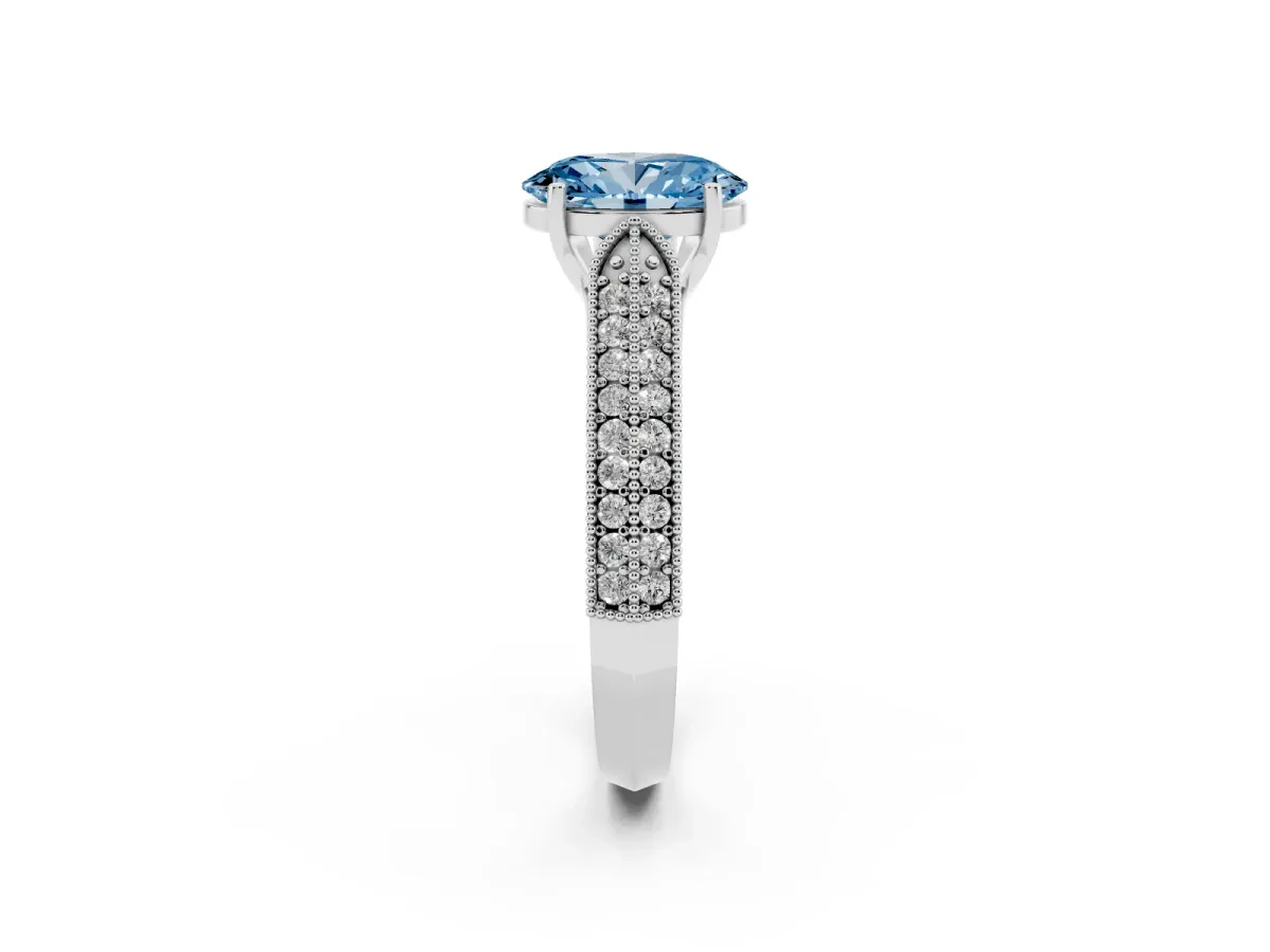 Fancy Blue Oval Cut Cut Pave Split Shank Engagement Ring with Four-Prong Setting White gold