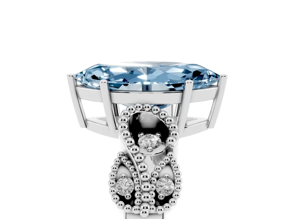 Fancy Blue Marquise Cut Solitaire Milgrain Leaf Band with Prong Setting Platinum