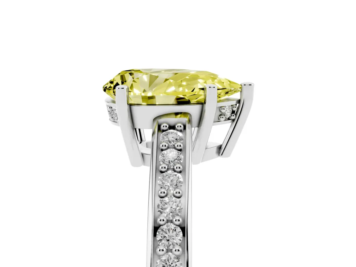 Fancy Yellow Pear Cut Solitaire Pavé Band Prong Setting Ring Silver