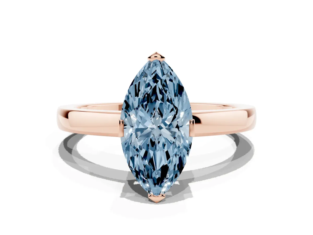 Fancy Blue Marquise Cut Cut Solitaire Ring with Four-Prong Setting and Classic Band Rose gold