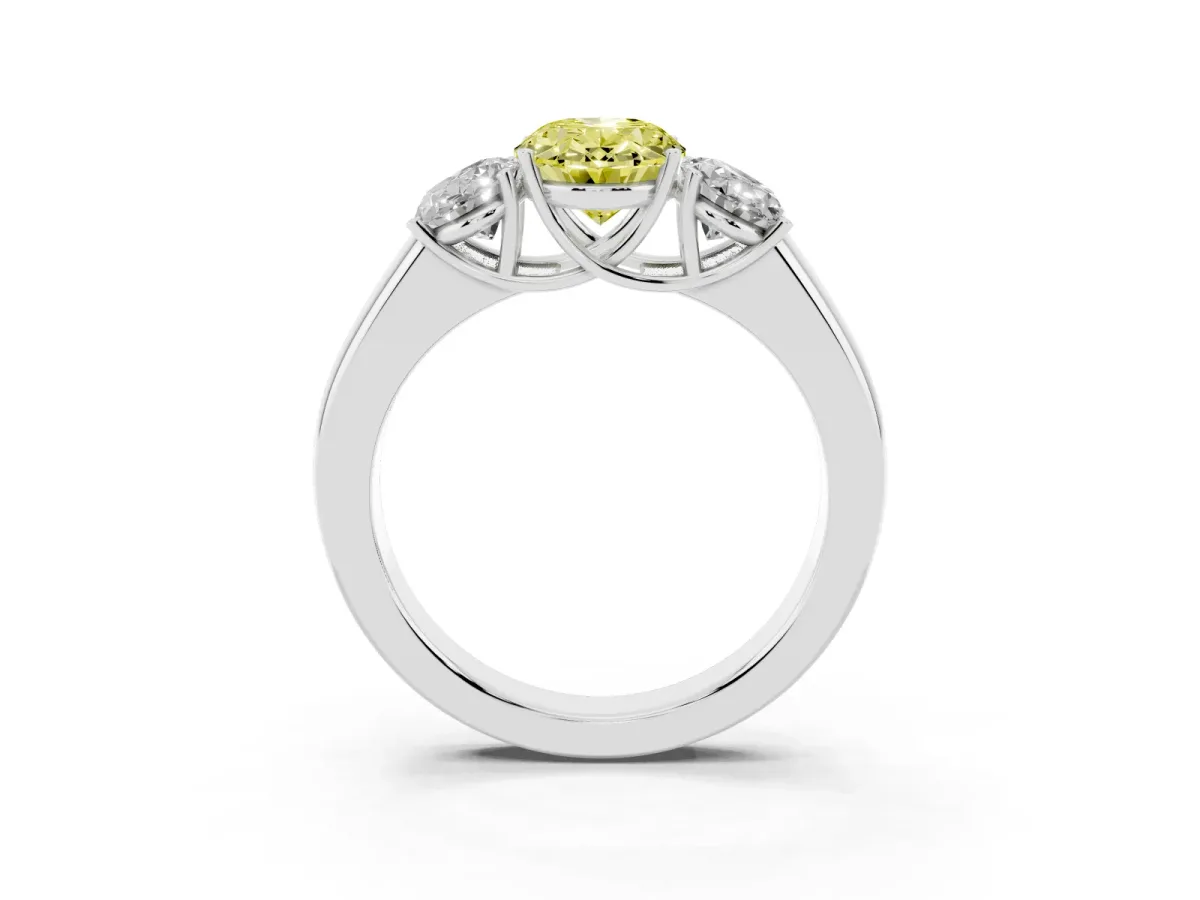 Fancy Yellow Three-Stone Oval Cut Cut Diamond Ring with Prong Setting and Classic Band Silver