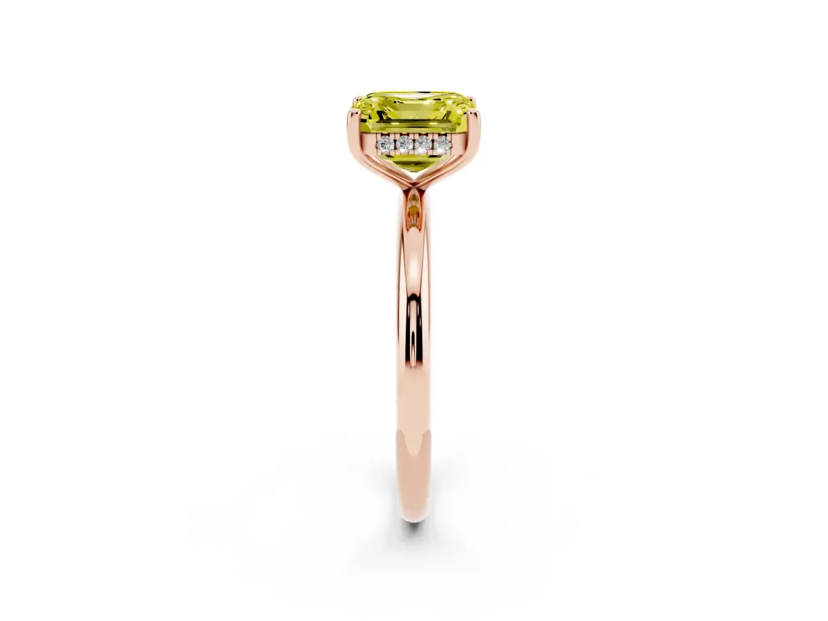 Fancy Yellow Asscher Cut Cut Solitaire Engagement Ring with Four-Prong Setting and Classic Band Rose gold
