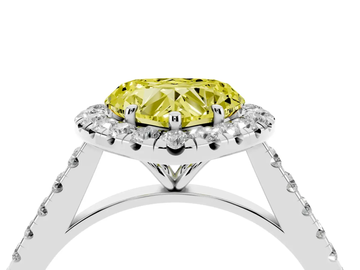 Fancy Yellow Heart Cut Halo Pave Diamond Engagement Ring with Four-Prong Setting White gold