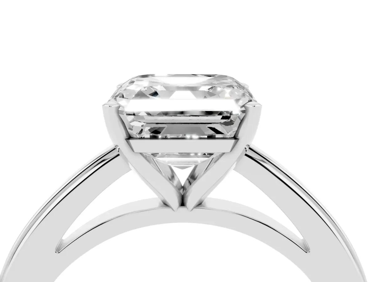 Asscher Cut Solitaire Diamond Ring with Four-Prong Setting and Classic Band Platinum