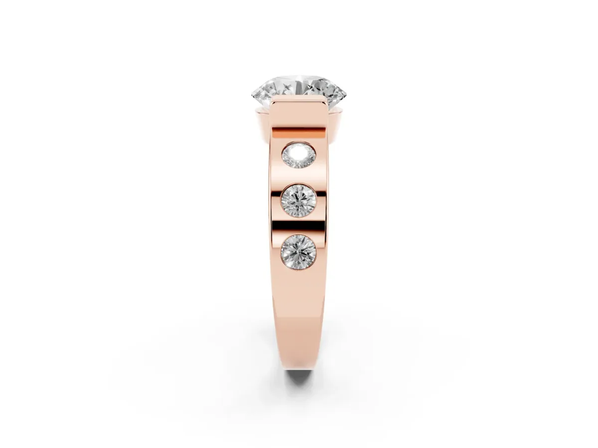 Round Cut Brilliant Channel-Set Diamond Ring with Bezel Prong Setting Rose gold