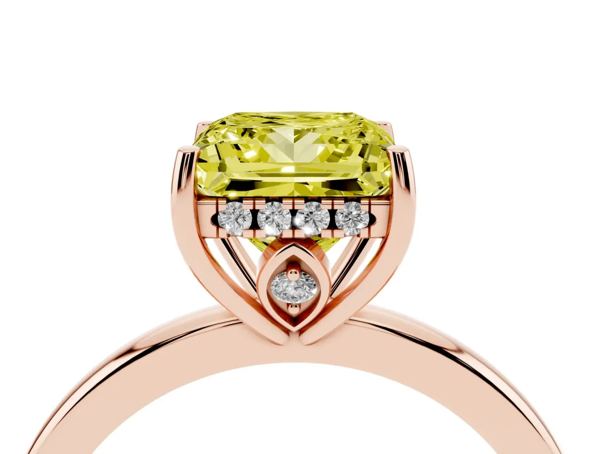 Fancy Yellow Princess Cut Solitaire Diamond Ring with Prong Setting and Plain Band Rose gold