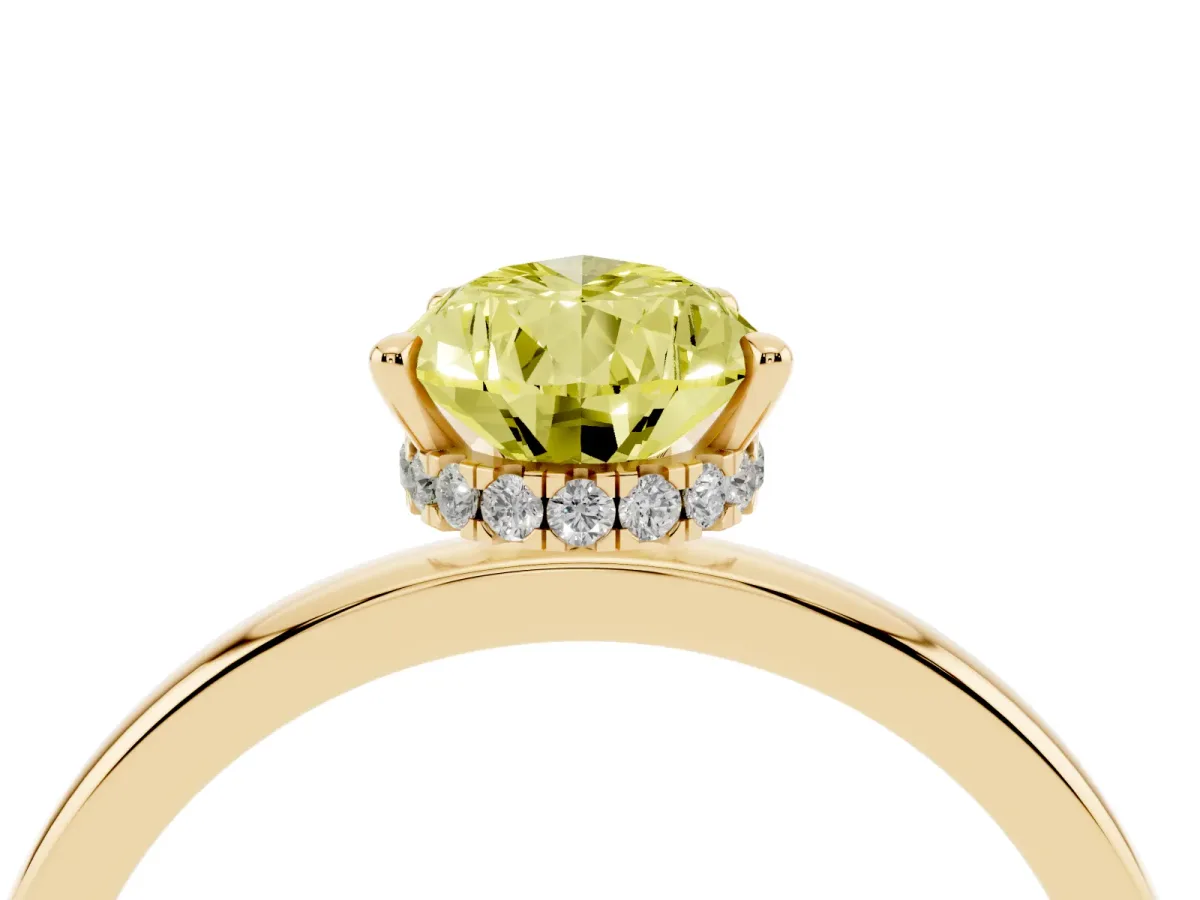 Fancy Yellow Pear Cut Solitaire Engagement Ring with Cathedral Band and Four-Prong Setting Yellow gold