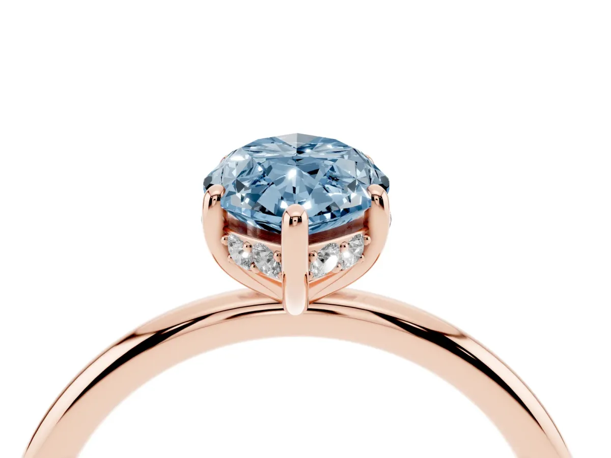 Fancy Blue Marquise Cut Solitaire Diamond Ring with a Classic Band and Four-Prong Setting Rose gold
