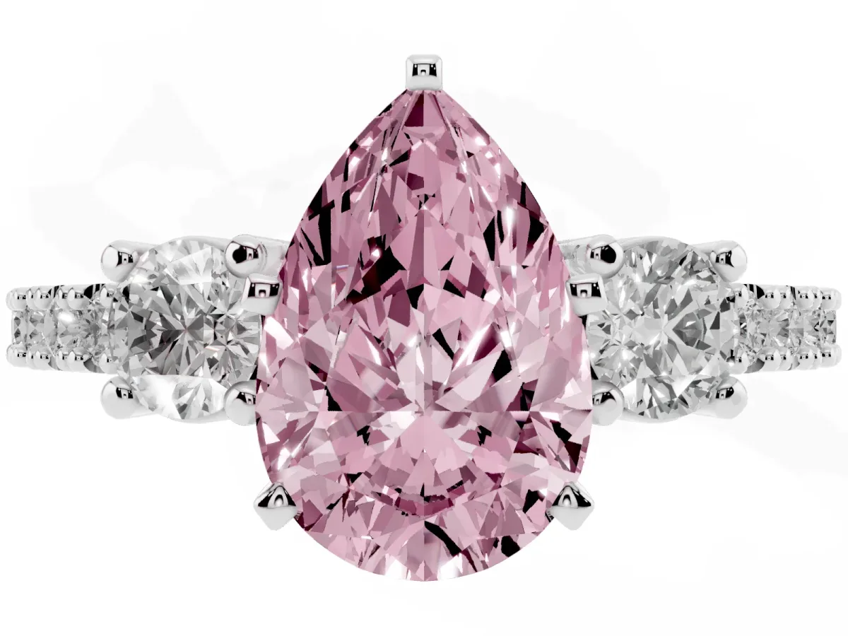 Fancy Pink Pear Cut Three-Stone Diamond Pavé Band with Prong Setting Platinum