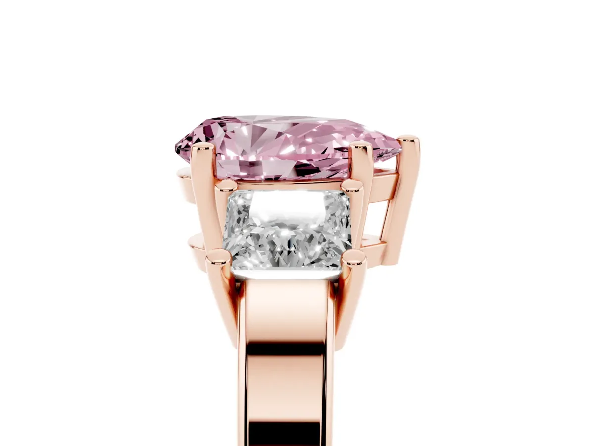 Fancy Pink Three-Stone Pear Cut Cut Solitaire Ring with Prong Setting Rose gold