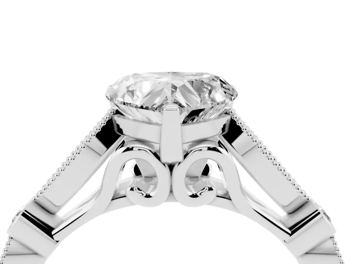 Heart Cut Cut Diamond with Milgrain Marquise and Bezel Accents on a Solitaire Band with Prong Setting Platinum