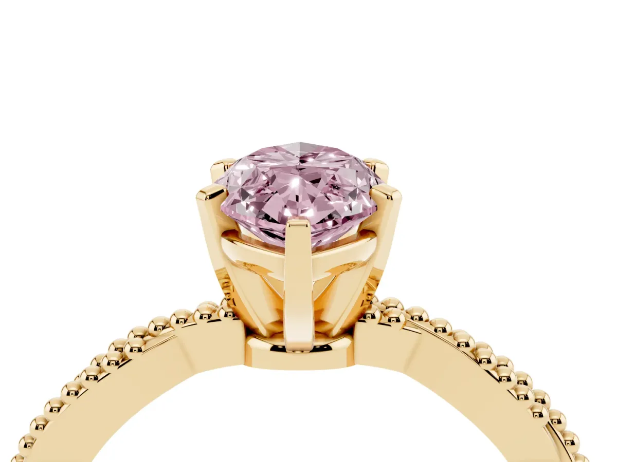 Fancy Pink Marquise Cut Solitaire Twisted Band with Bead Prong Setting Yellow gold