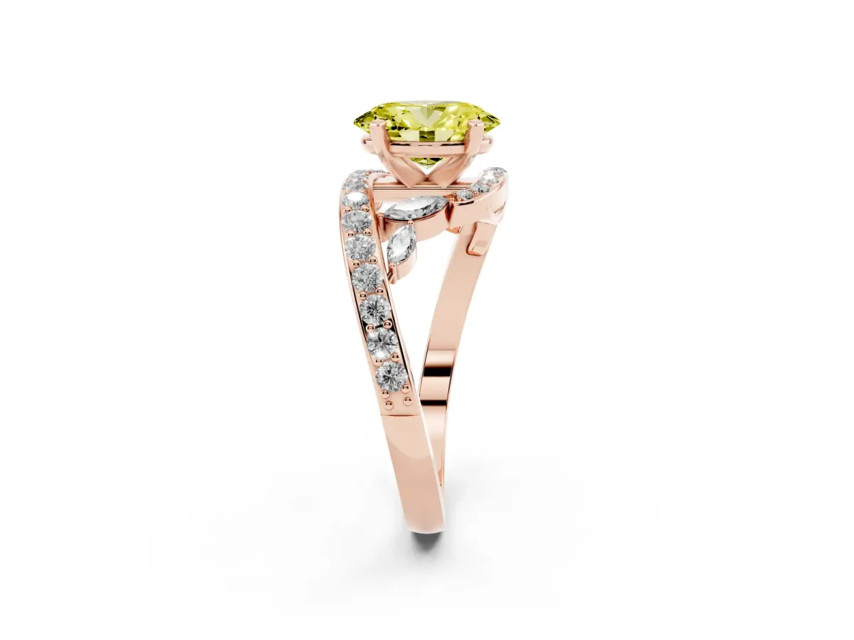 Fancy Yellow Oval Cut Solitaire with Pavé Twist Band and Four-Prong Setting Rose gold