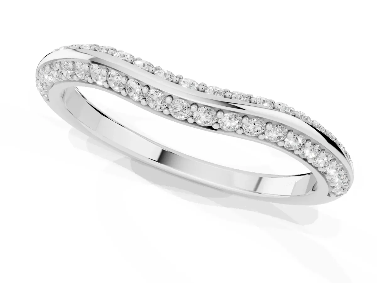 Pavé Round Diamond Wave Band with Shared Prong Setting Platinum