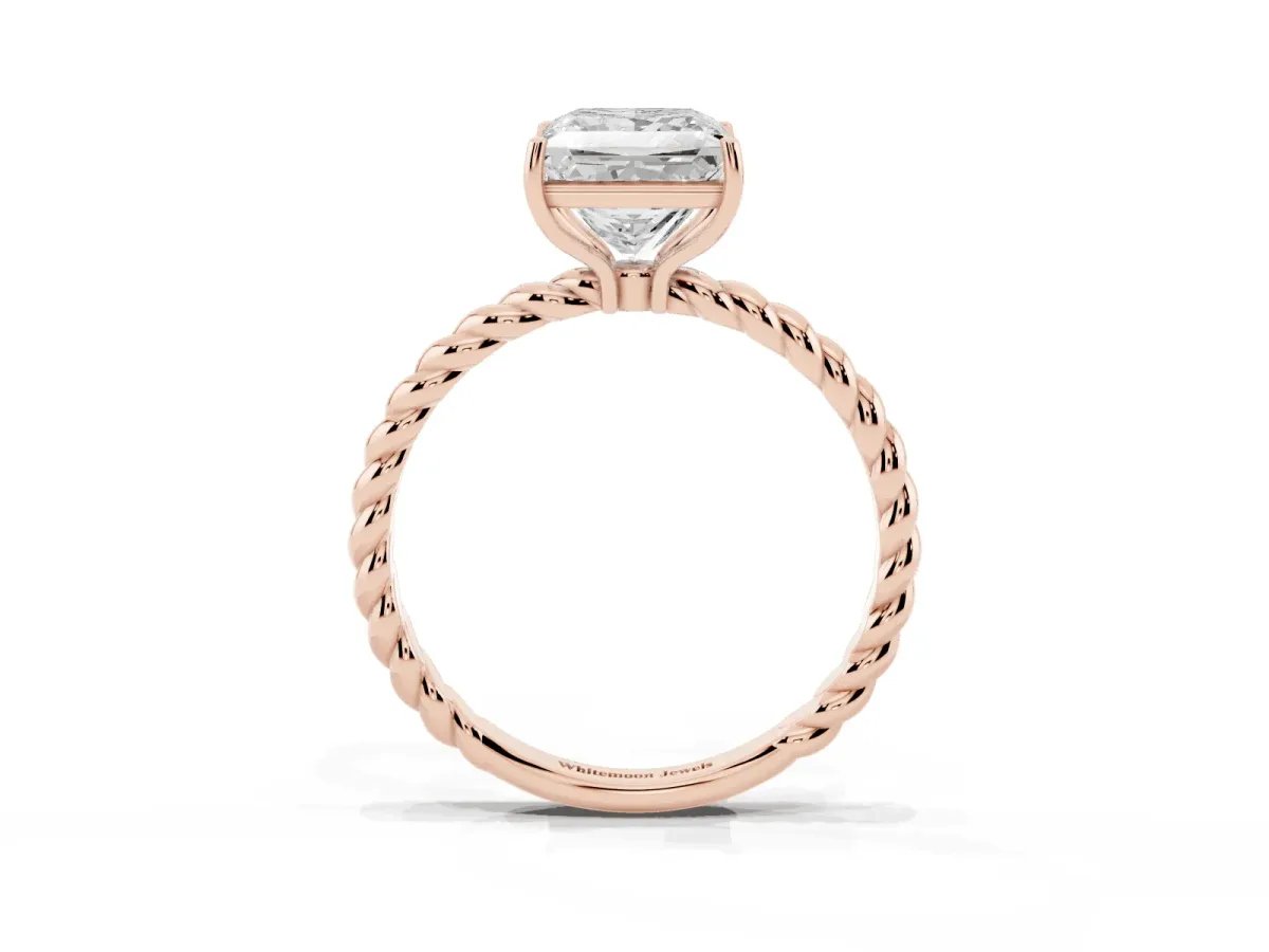 Princess Cut Solitaire Twisted Band 4-Prong Ring Rose gold