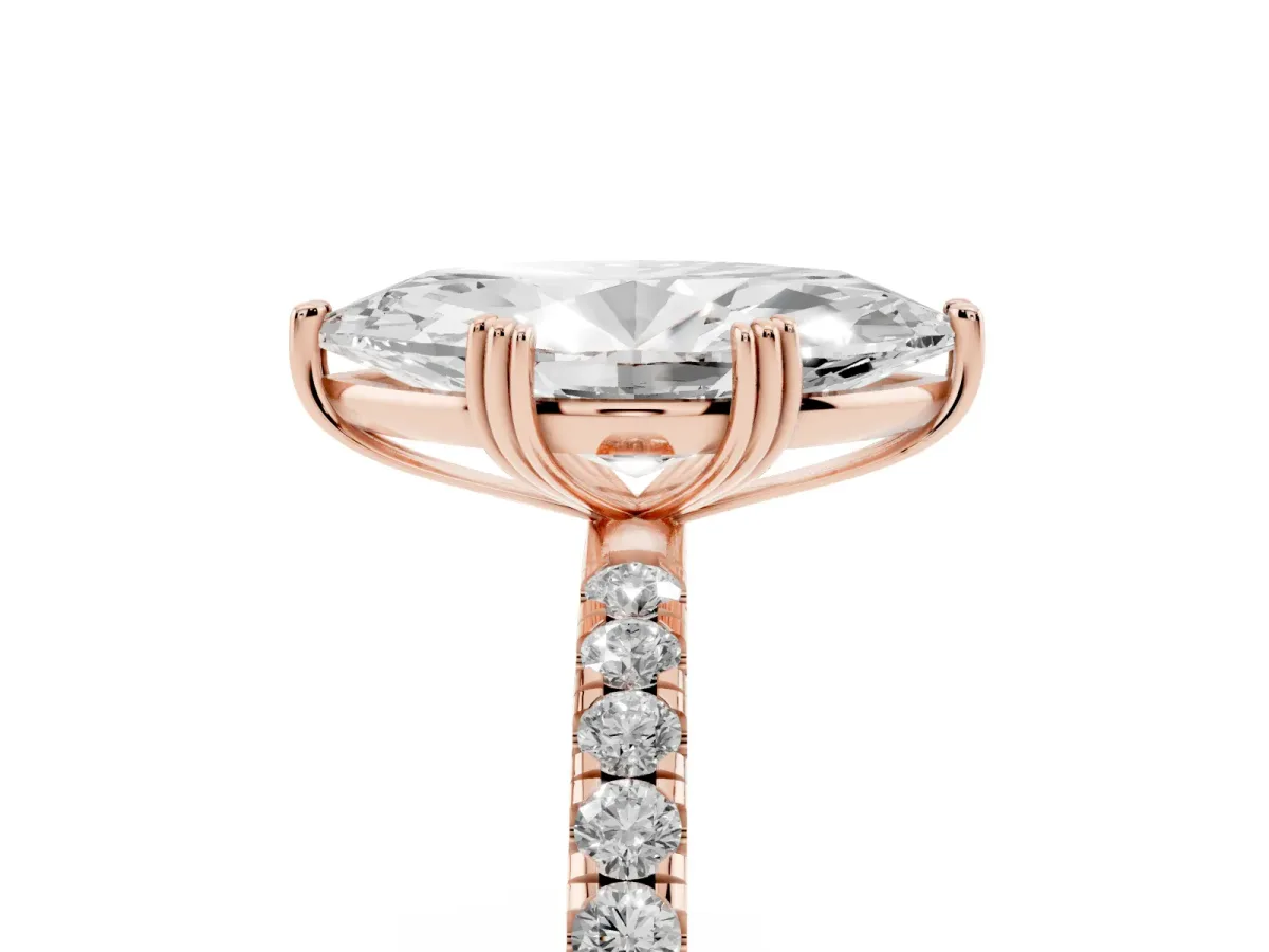 Marquise Cut Brilliant Solitaire with Pavé Band and Claw Prong Setting Rose gold