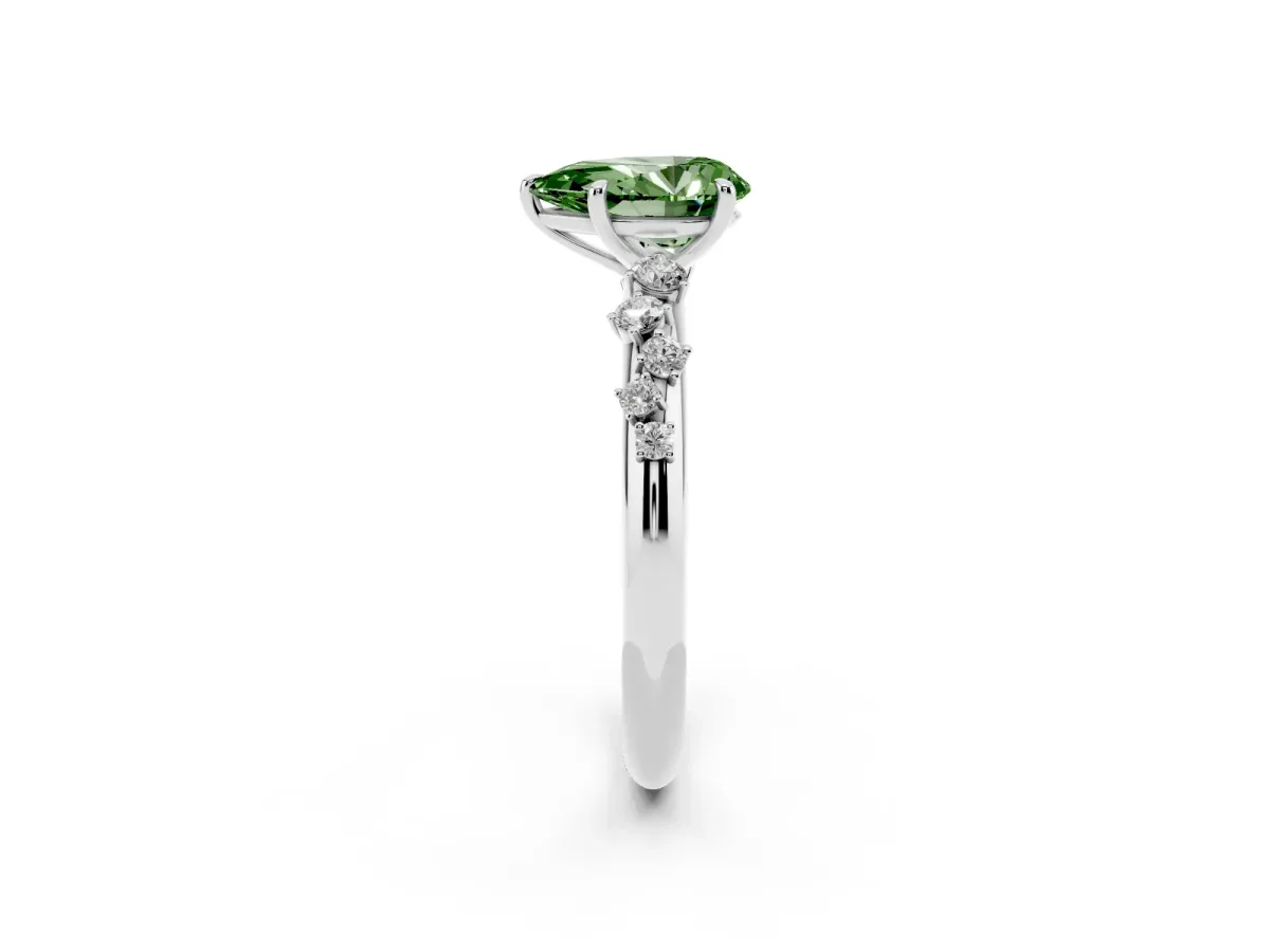 Fancy Green Pear Cut Diamond Cluster Prong-Set Solitaire Ring White gold