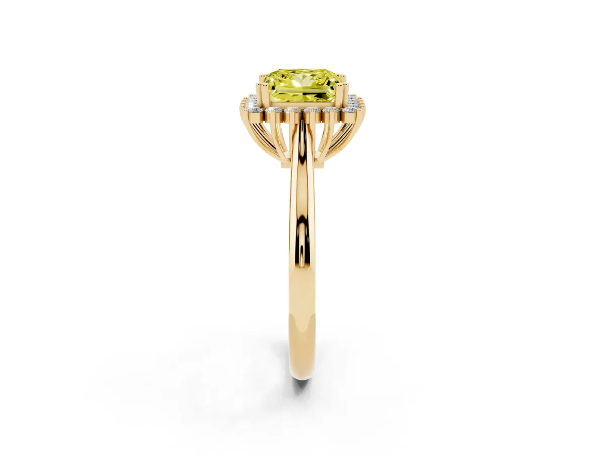 Fancy Yellow Princess Cut Cut Diamond Halo Ring with Solitaire Band and Prong Setting Yellow gold
