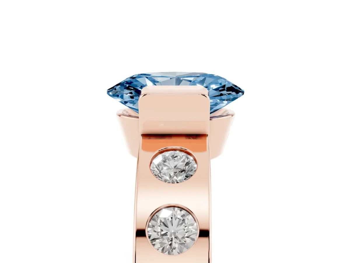 Fancy Blue Oval Cut Brilliant Channel-Set Diamond Ring with Bezel Prong Setting Rose gold