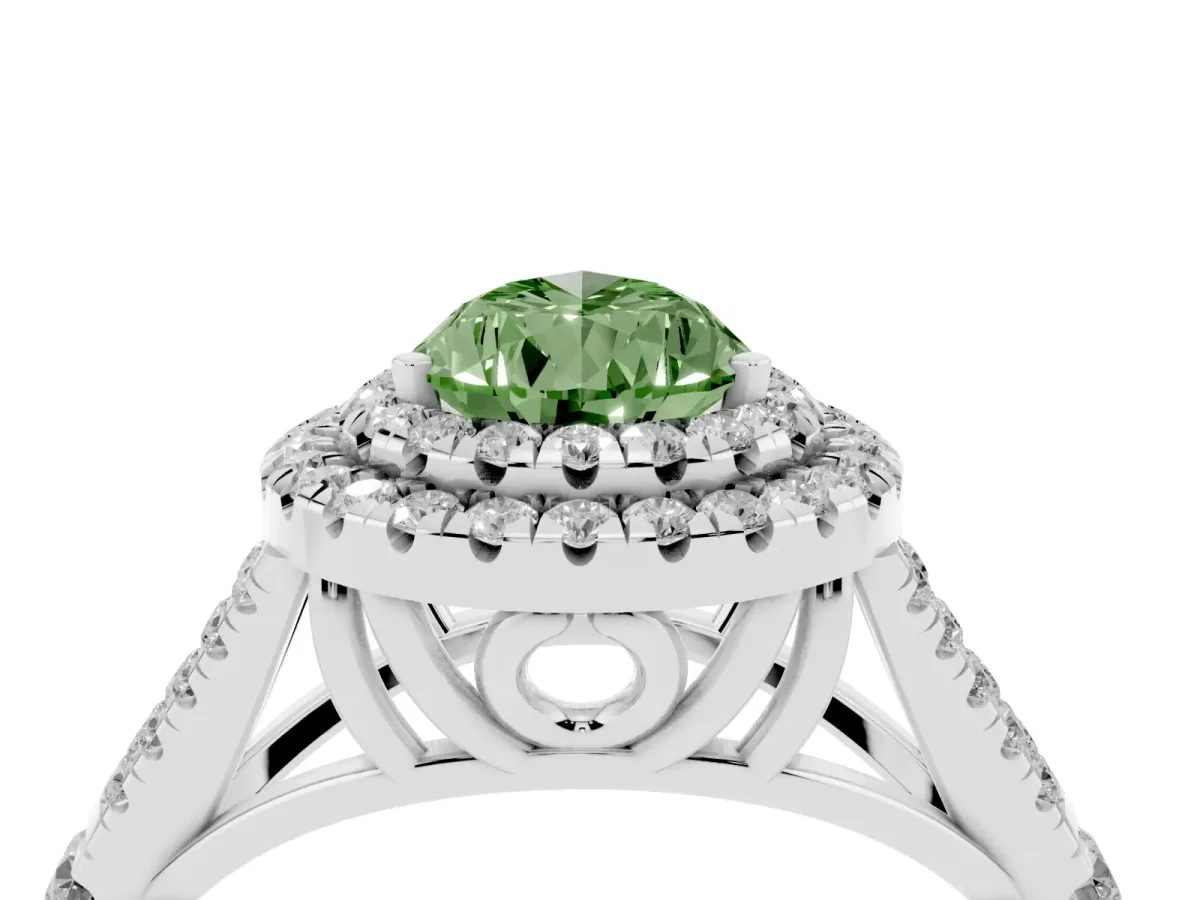 Fancy Green Pear Cut Diamond Pavé Split Shank Double Halo Engagement Ring Silver