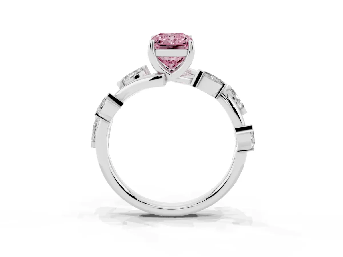 Fancy Pink Radiant Cut Solitaire Twisted Band Marquise Accent Prong Setting Ring Silver