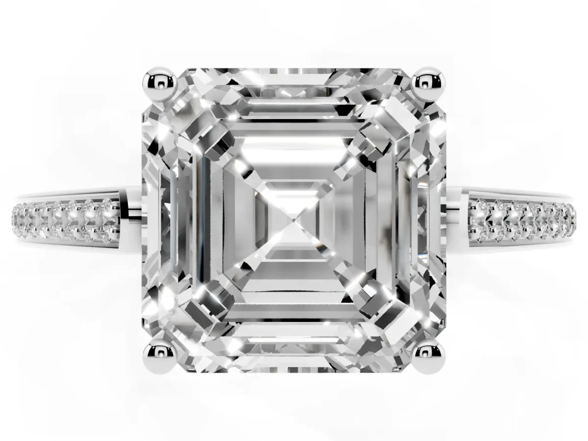 Asscher Cut Cut Cathedral Pave Diamond Engagement Ring with Six-Prong Setting Platinum