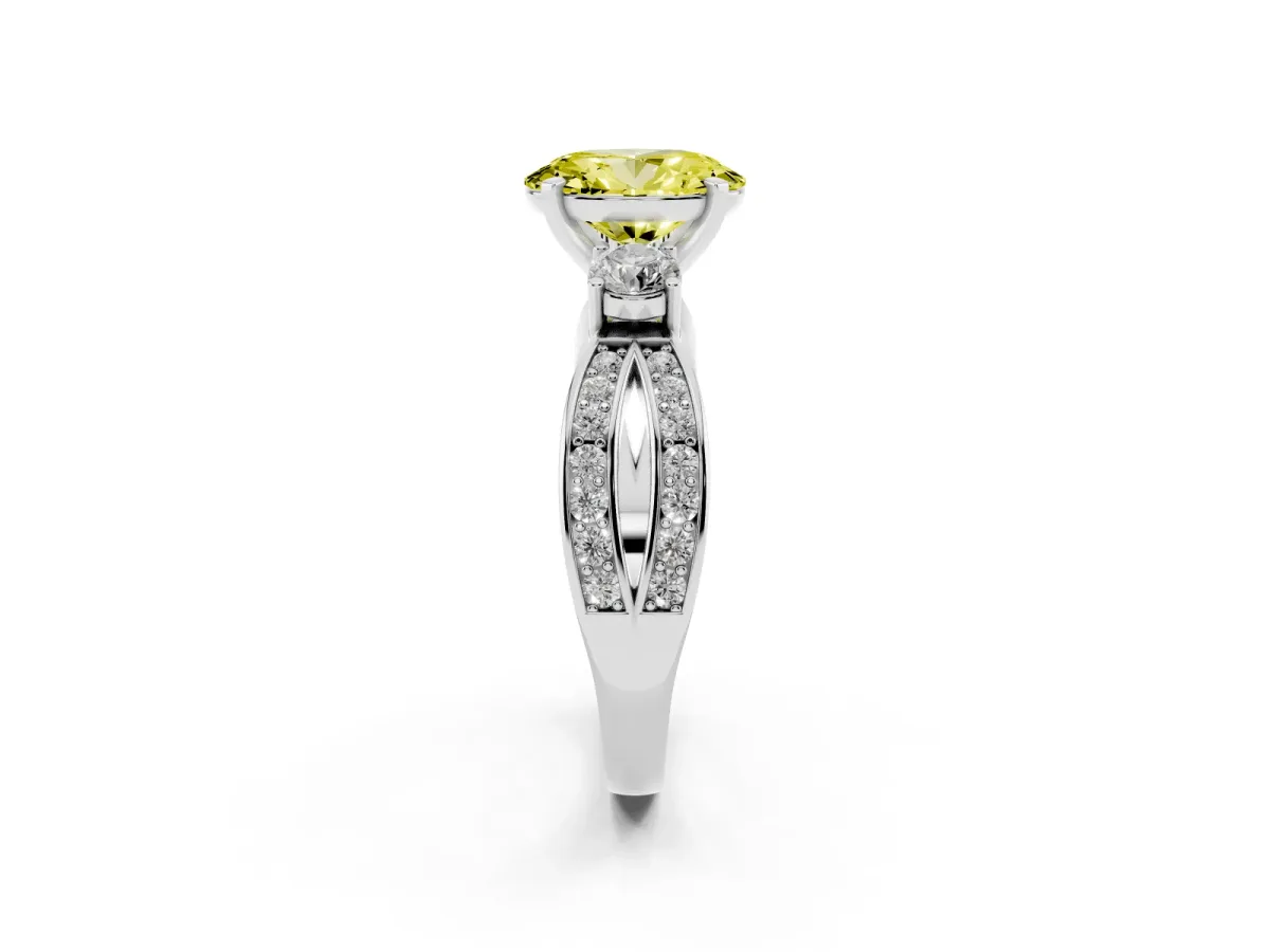 Fancy Yellow Three-Stone Oval Cut Cut Diamond Twist Band with Prong Setting Silver