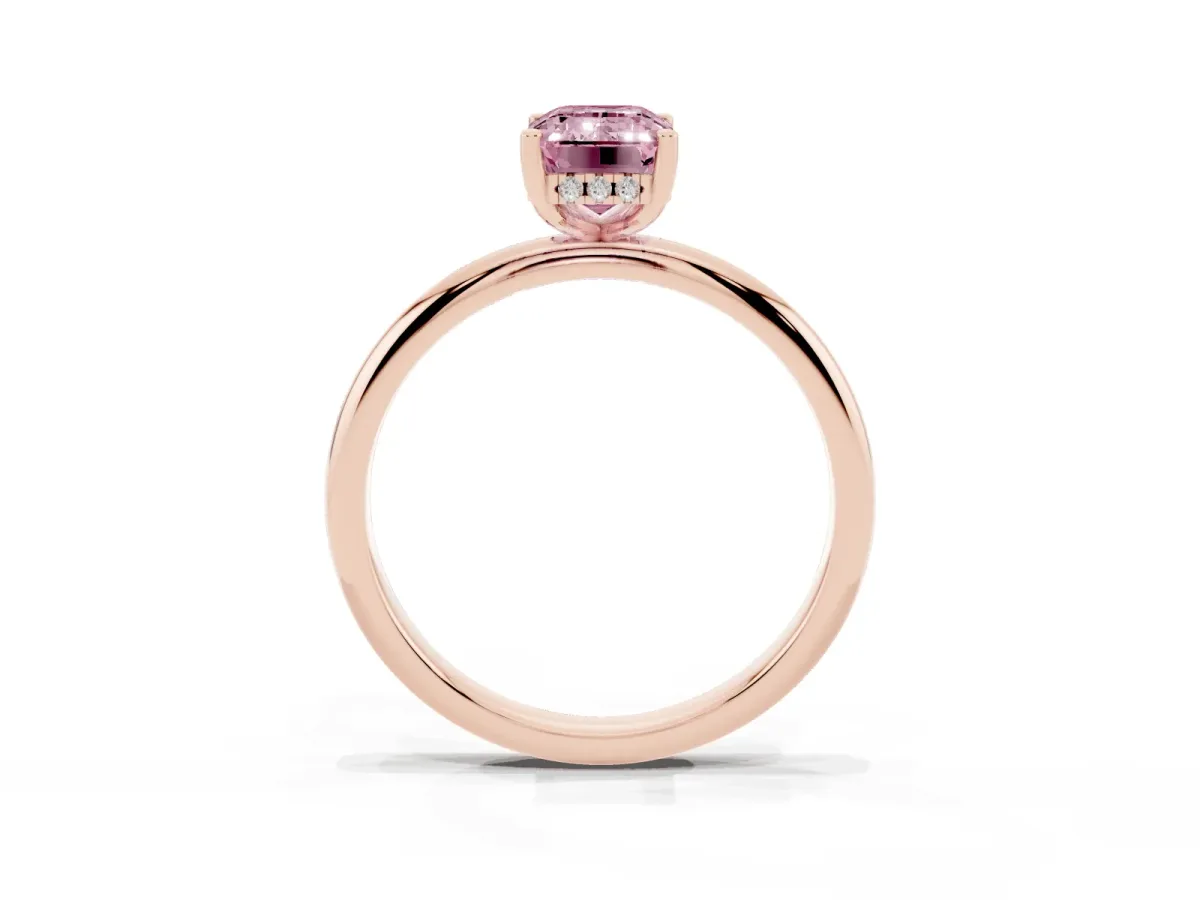 Fancy Pink Emerald Cut Cut Solitaire Engagement Ring with Four-Prong Setting and Classic Band Rose gold