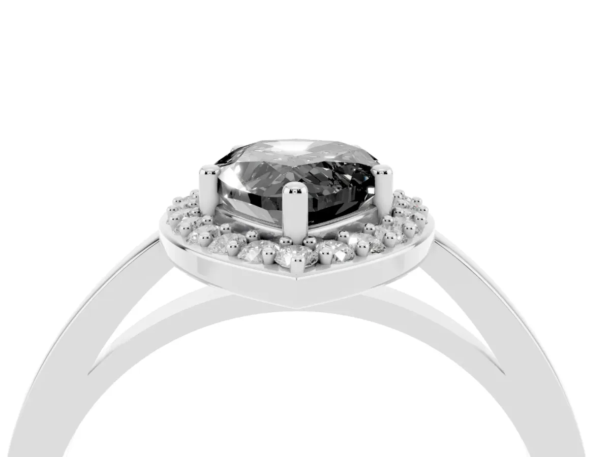 Fancy Black Pear Cut Halo Diamond Ring with Solitaire Band and Prong Setting Silver