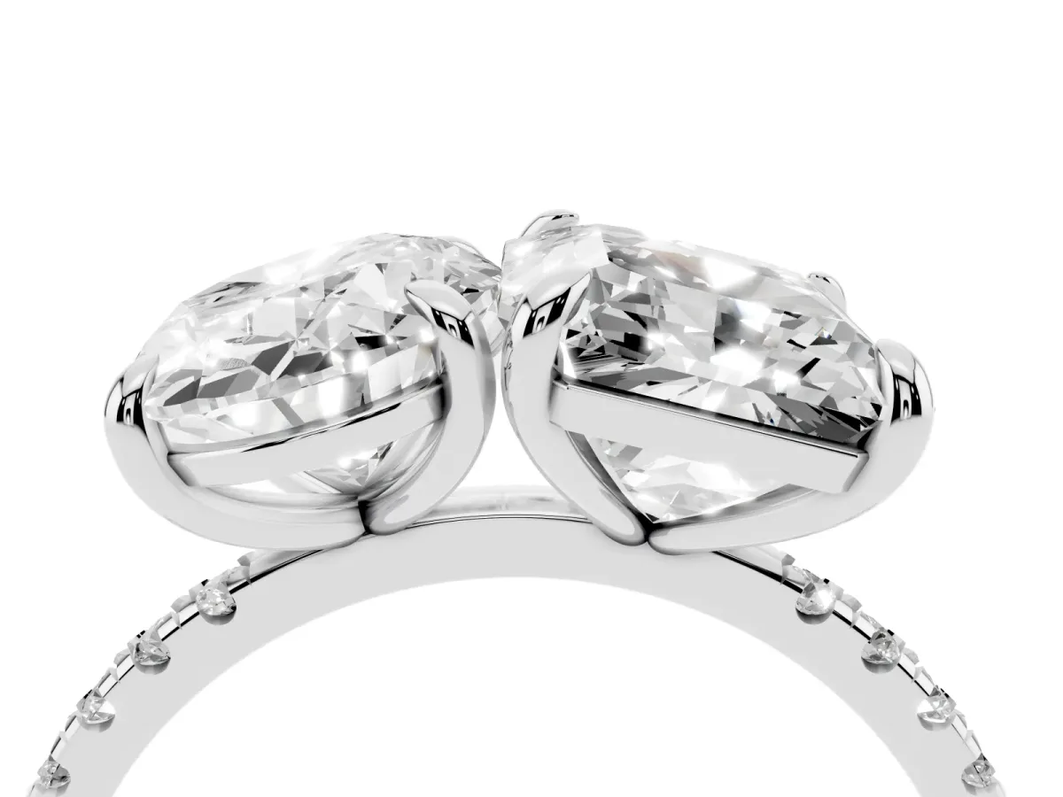 Oval and Radiant Toi Moi Ring with Prong Setting and Pave Band Silver