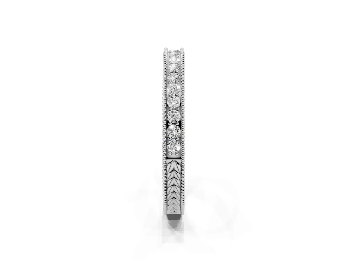 Round Cut Diamond Milgrain Eternity Band with Channel Setting Silver