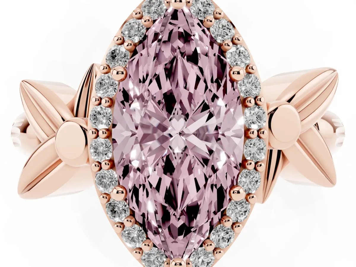 Fancy Pink Marquise Cut Halo Diamond Floral Band with Four-Prong Setting Rose gold